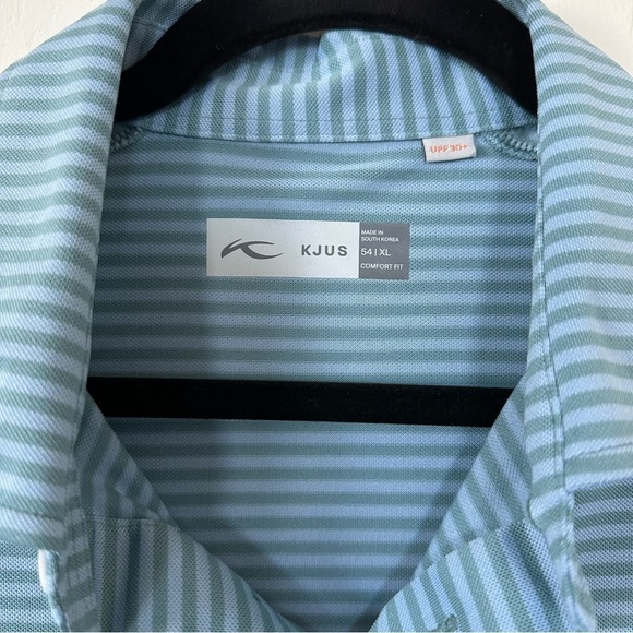 Kjus Lee Sage Green Light Blue Men’s Striped Short Sleeve Golf Polo Xtra Large - Picture 7 of 11